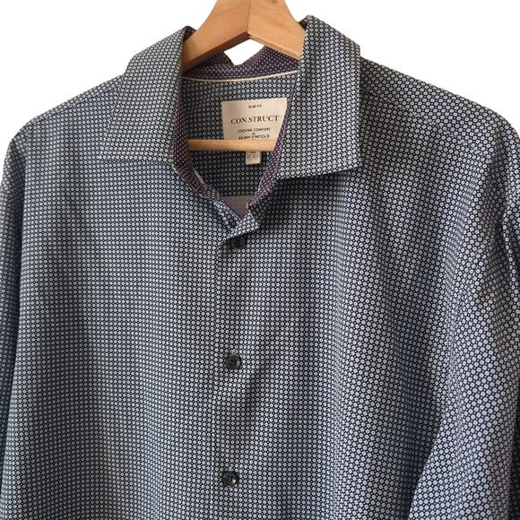 Con.struct Mens Shirt Cooling Comfort Slim Fit XL Blue Check Long Sleeve Sharp - Picture 3 of 6